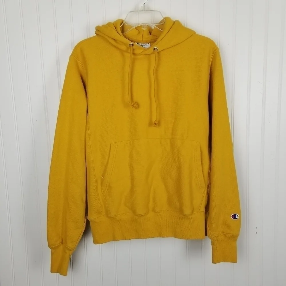 Champion Reverse Weave Hoodie Sweatshirt Pull Over Gold Yellow Adult Oversize S